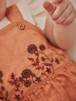 Tuinbroeken|Next Roestbruin - Babyset van rompertje met korte mouwen en bretelbroek (0mnd -2jr)
