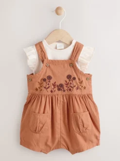 Tuinbroeken|Next Roestbruin - Babyset van rompertje met korte mouwen en bretelbroek (0mnd -2jr)