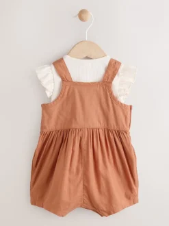 Tuinbroeken|Next Roestbruin - Babyset van rompertje met korte mouwen en bretelbroek (0mnd -2jr)