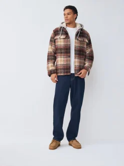 Jassen En Jacks*Next Roestbruin - Borg gevoerd ruit overshirt met capuchon