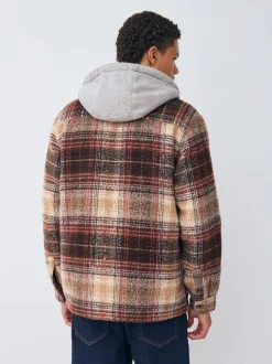 Jassen En Jacks*Next Roestbruin - Borg gevoerd ruit overshirt met capuchon
