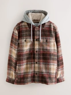 Jassen En Jacks*Next Roestbruin - Borg gevoerd ruit overshirt met capuchon