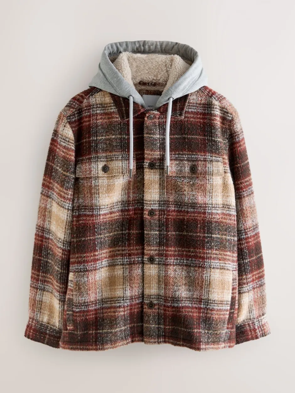 Jassen En Jacks*Next Roestbruin - Borg gevoerd ruit overshirt met capuchon