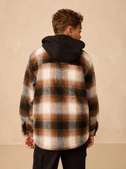 Jassen En Jacks|Shirts|Next - Borg gevoerde Ruit Overshirt Met capuchon (3-16jr) Roestbruin