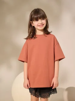T-Shirts|Next - Oversized zwaargewicht 100% katoenen T-shirt (3-16jaar) Roestbruin