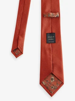 Stropdassen En Pochets|Next Roestbruin - Set met textuurrijke stropdas en pochet