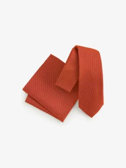 Stropdassen En Pochets|Next Roestbruin - Set met textuurrijke stropdas en pochet
