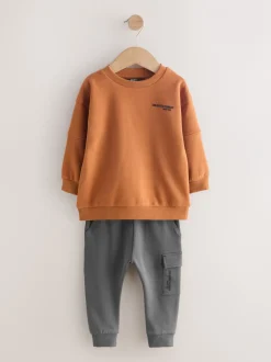 Sets En Combisets|Truien En Breisels|Next - Set met utility-sweatshirt en super skinny joggingbroek (3mnd-7jr) Roestbruin