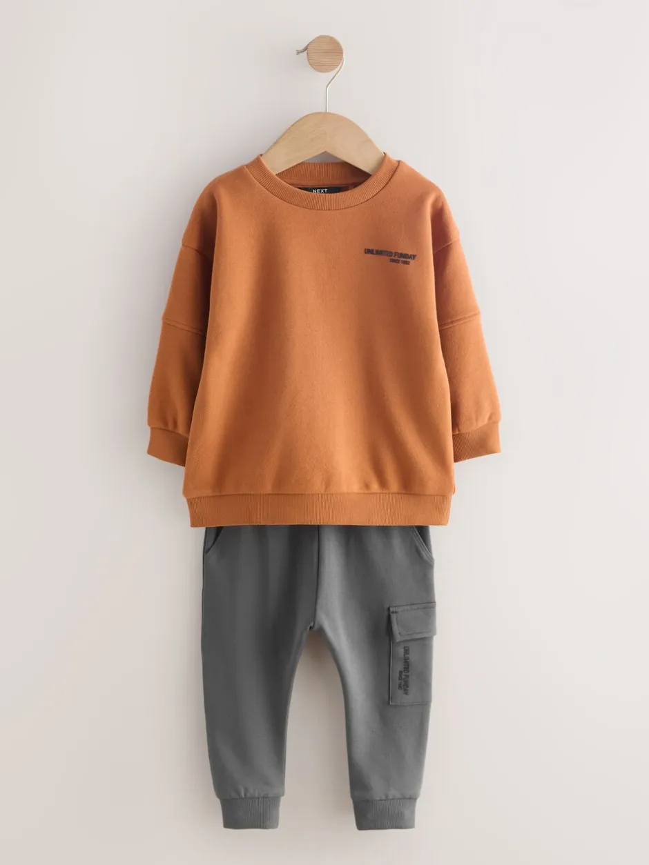 Sets En Combisets|Truien En Breisels|Next - Set met utility-sweatshirt en super skinny joggingbroek (3mnd-7jr) Roestbruin