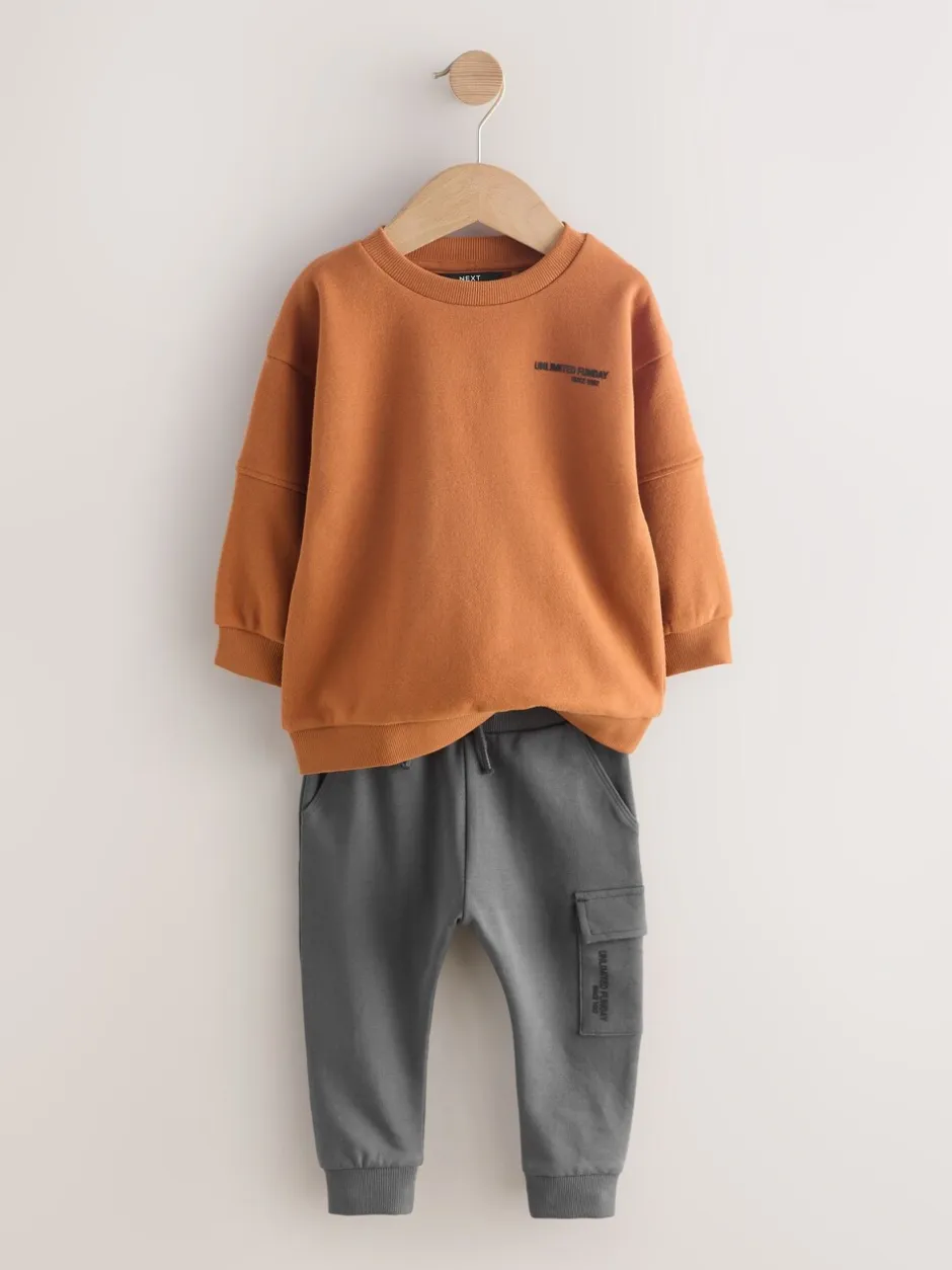 Sets En Combisets|Truien En Breisels|Next - Set met utility-sweatshirt en super skinny joggingbroek (3mnd-7jr) Roestbruin