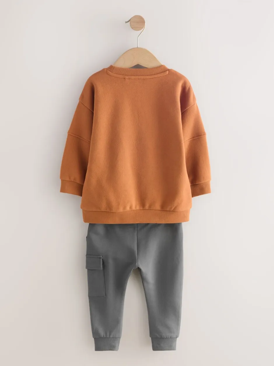 Sets En Combisets|Truien En Breisels|Next - Set met utility-sweatshirt en super skinny joggingbroek (3mnd-7jr) Roestbruin