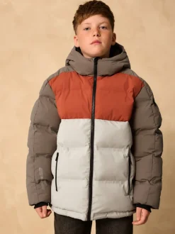 Schoolkleding|Jassen En Jacks*Next Roestbruine Kleurblokken - Regenbestendige gewatteerde jas met microfleece voering (3-17jr)