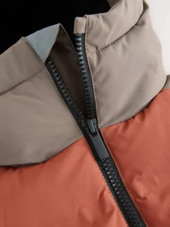 Schoolkleding|Jassen En Jacks*Next Roestbruine Kleurblokken - Regenbestendige gewatteerde jas met microfleece voering (3-17jr)