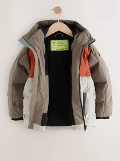 Schoolkleding|Jassen En Jacks*Next Roestbruine Kleurblokken - Regenbestendige gewatteerde jas met microfleece voering (3-17jr)