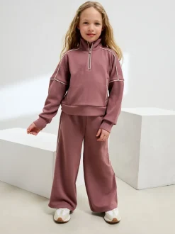 Sweaters En Hoody´S|Next - Set van superzachte joggingbroek met rits, ronde hals en wijde pijpen (3-16jr) Roestbruin-roze
