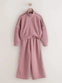 Sweaters En Hoody´S|Next - Set van superzachte joggingbroek met rits, ronde hals en wijde pijpen (3-16jr) Roestbruin-roze