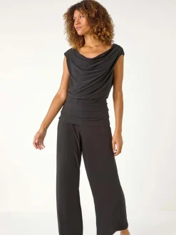 Jumpsuits En Playsuits*Roman Cowl Neck Ruched Stretch Jumpsuit