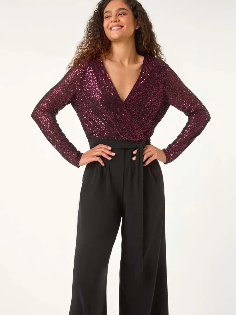 Jumpsuits En Playsuits|Roman Pailletten wikkel V-hals stretchy Jumpsuit