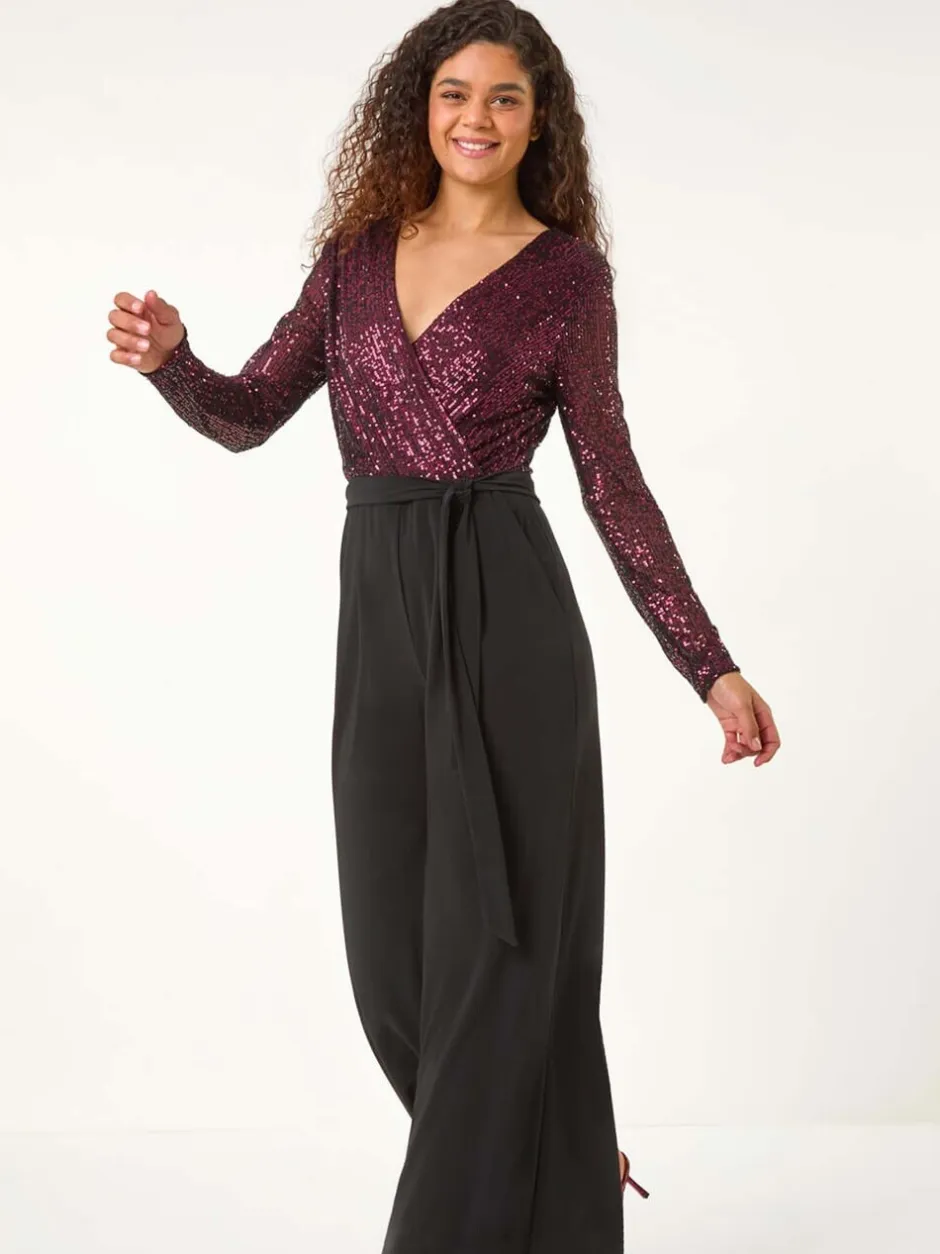 Jumpsuits En Playsuits|Roman Pailletten wikkel V-hals stretchy Jumpsuit