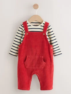 Rompertjes En Tuinbroeken|Sets En Outfits|Next Rood - Corduroy bretelbroeken en Bodysuit set (0mnd-2jr)