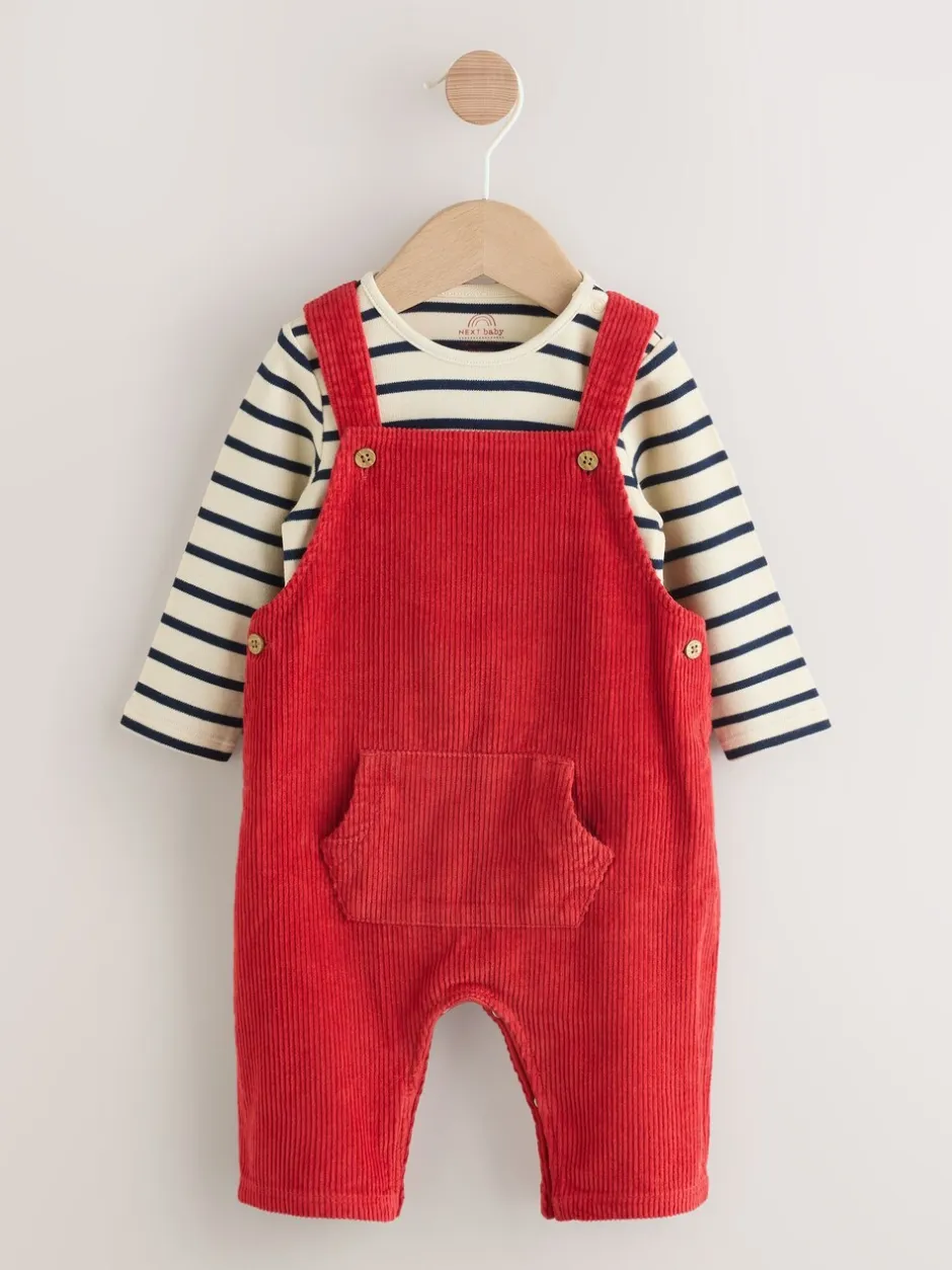 Rompertjes En Tuinbroeken|Sets En Outfits|Next Rood - Corduroy bretelbroeken en Bodysuit set (0mnd-2jr)