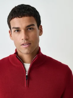 Gebreide Kleding*Next Rood - Effen - Regular fit 100% katoenen premium trui met korte rits