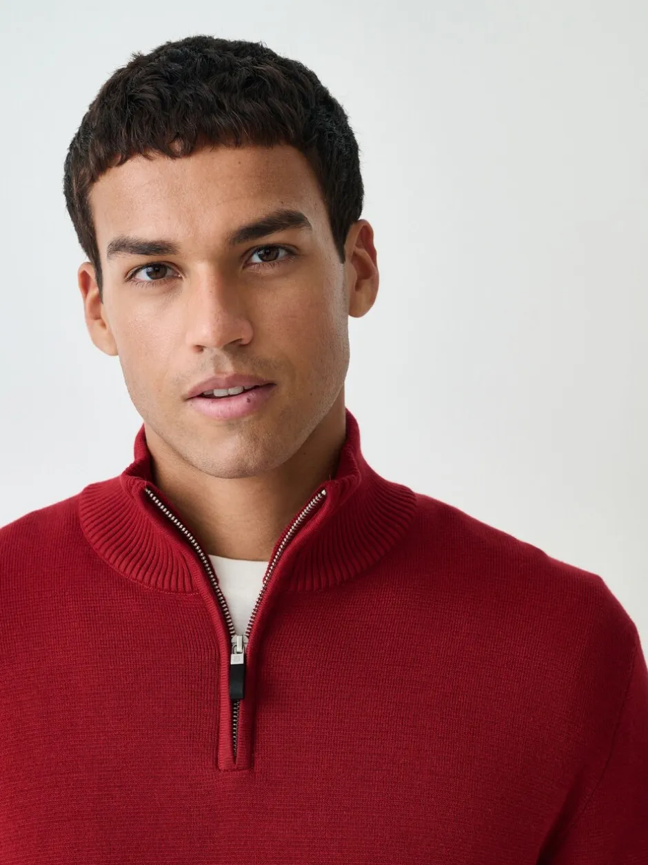 Gebreide Kleding*Next Rood - Effen - Regular fit 100% katoenen premium trui met korte rits