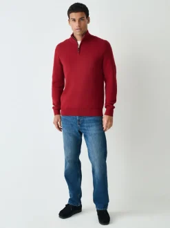 Gebreide Kleding*Next Rood - Effen - Regular fit 100% katoenen premium trui met korte rits