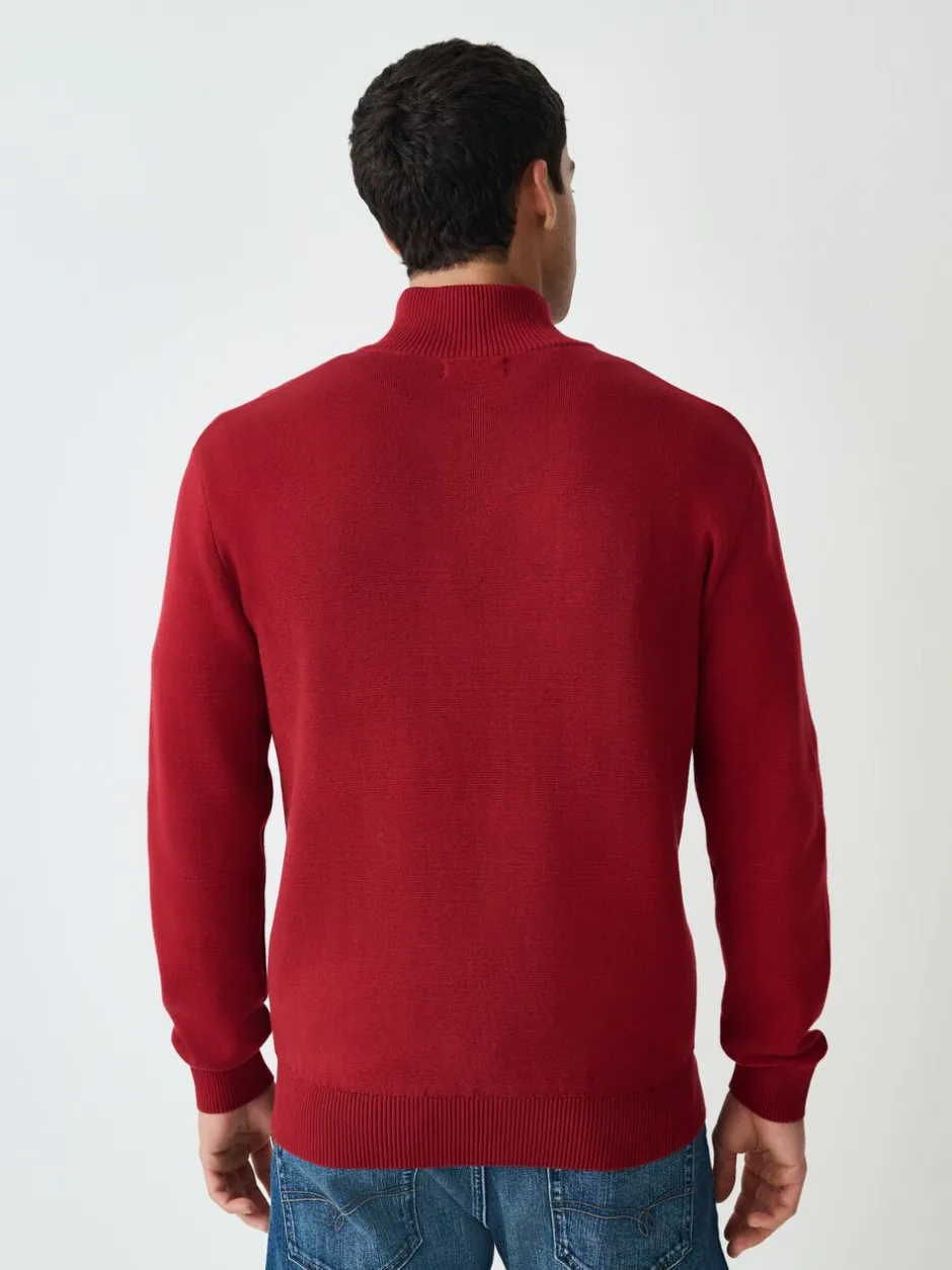 Gebreide Kleding*Next Rood - Effen - Regular fit 100% katoenen premium trui met korte rits