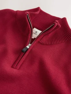 Gebreide Kleding*Next Rood - Effen - Regular fit 100% katoenen premium trui met korte rits