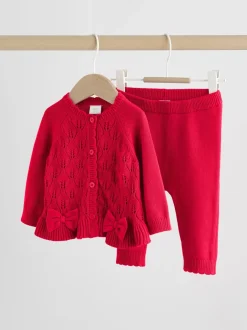 Sets En Combisets|Truien En Breisels*Next - Gebreide vestset met strik en ruches (0mnd-3jr) Rood