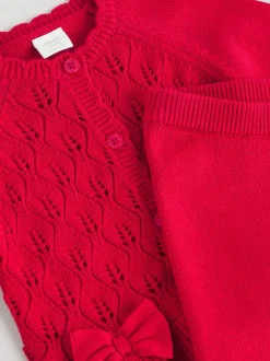 Sets En Combisets|Truien En Breisels*Next - Gebreide vestset met strik en ruches (0mnd-3jr) Rood