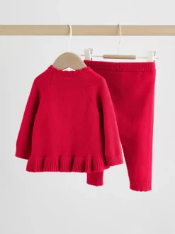 Sets En Combisets|Truien En Breisels*Next - Gebreide vestset met strik en ruches (0mnd-3jr) Rood