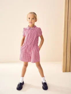 Jumpsuits En Playsuits|Next - Geruit schoolspeelpakje met rits aan de voorzijde en hoog aandeel katoen (3 - 14 jr) Rood