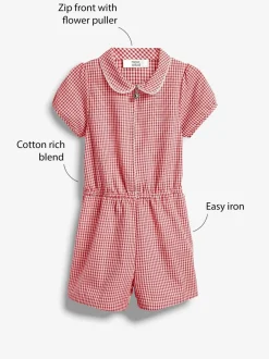 Jumpsuits En Playsuits|Next - Geruit schoolspeelpakje met rits aan de voorzijde en hoog aandeel katoen (3 - 14 jr) Rood