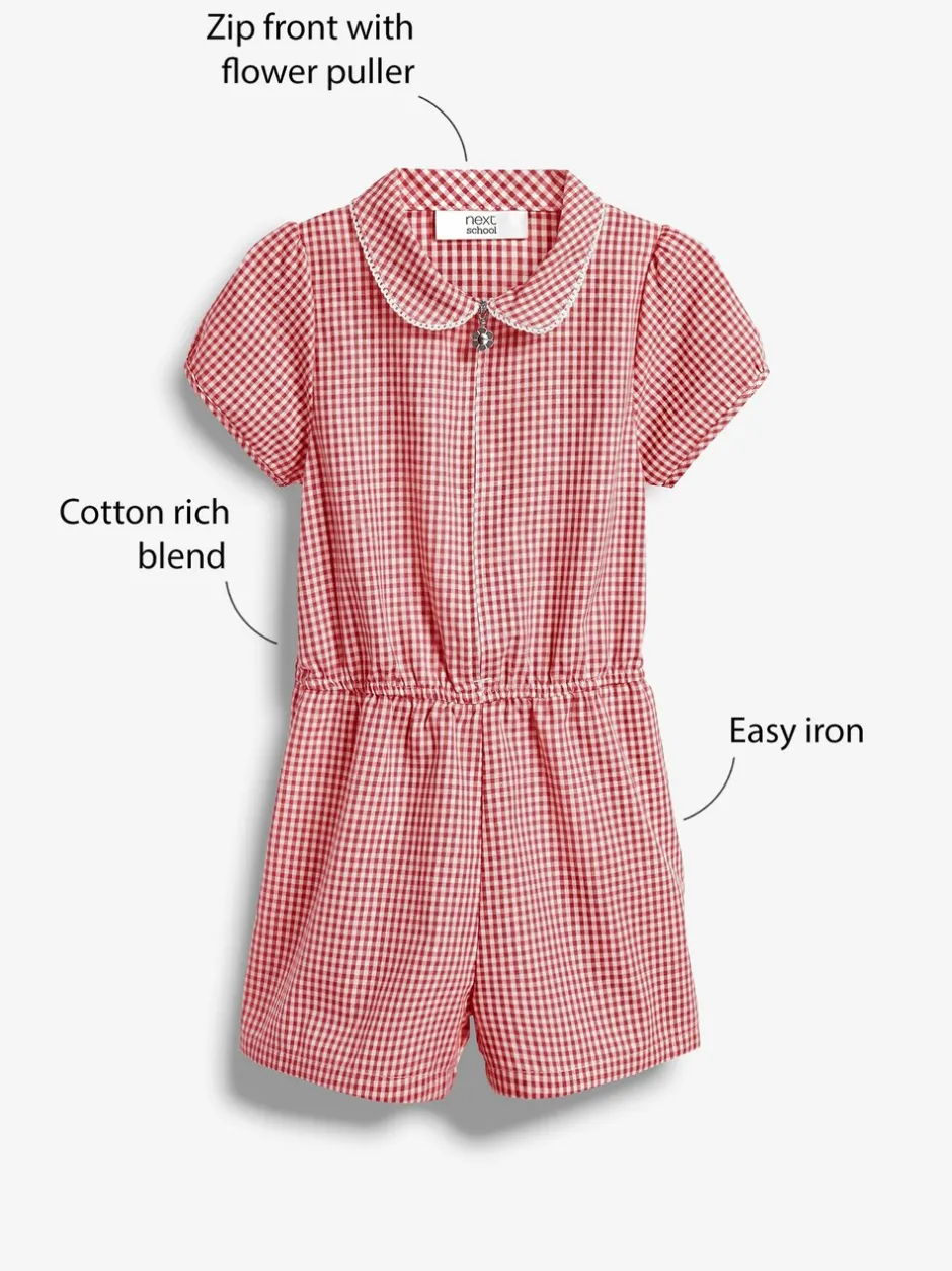 Jumpsuits En Playsuits|Next - Geruit schoolspeelpakje met rits aan de voorzijde en hoog aandeel katoen (3 - 14 jr) Rood