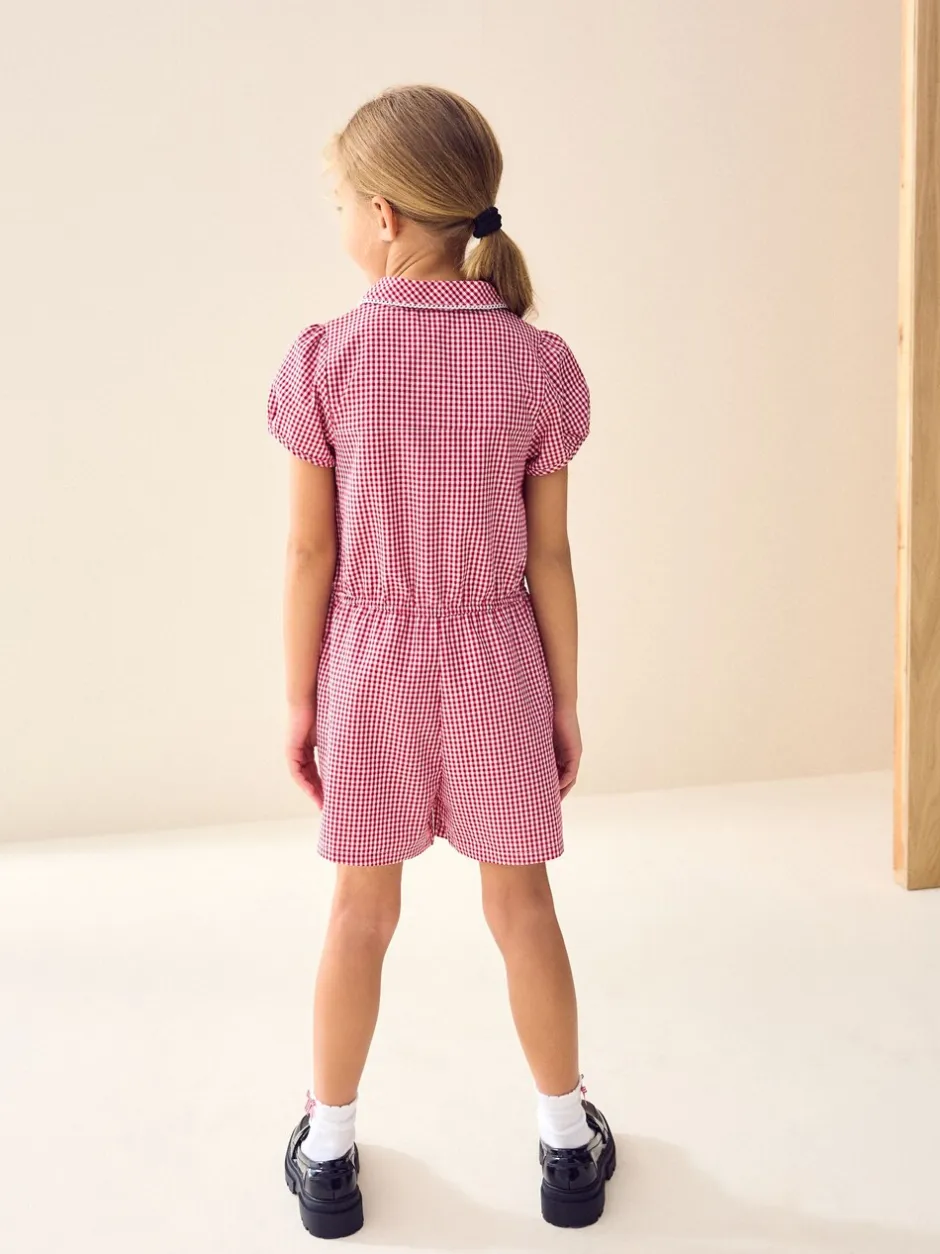 Jumpsuits En Playsuits|Next - Geruit schoolspeelpakje met rits aan de voorzijde en hoog aandeel katoen (3 - 14 jr) Rood
