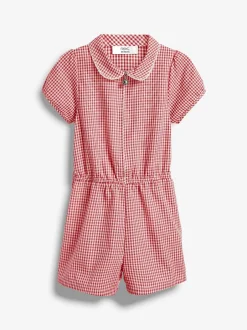 Jumpsuits En Playsuits|Next - Geruit schoolspeelpakje met rits aan de voorzijde en hoog aandeel katoen (3 - 14 jr) Rood