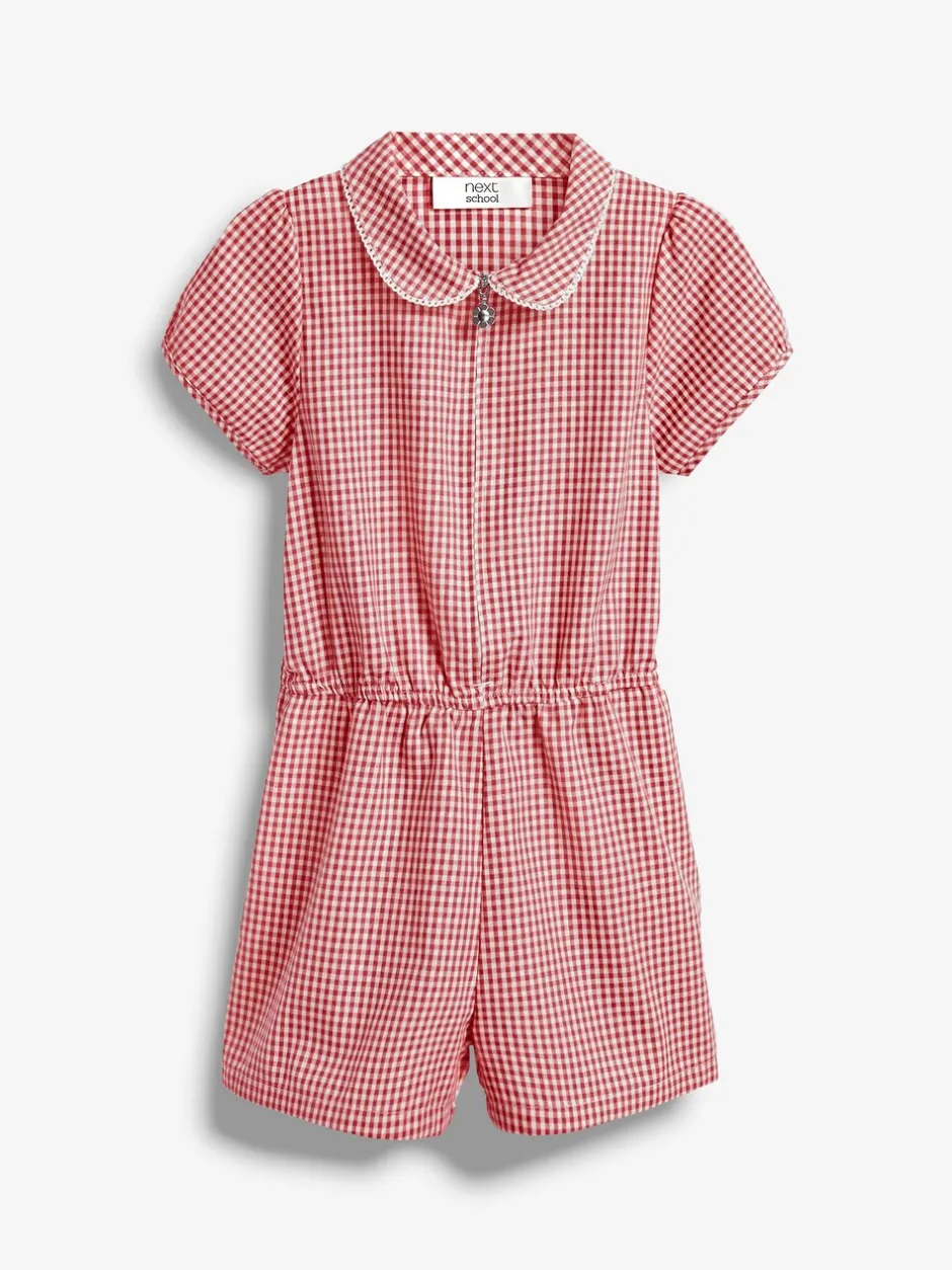 Jumpsuits En Playsuits|Next - Geruit schoolspeelpakje met rits aan de voorzijde en hoog aandeel katoen (3 - 14 jr) Rood