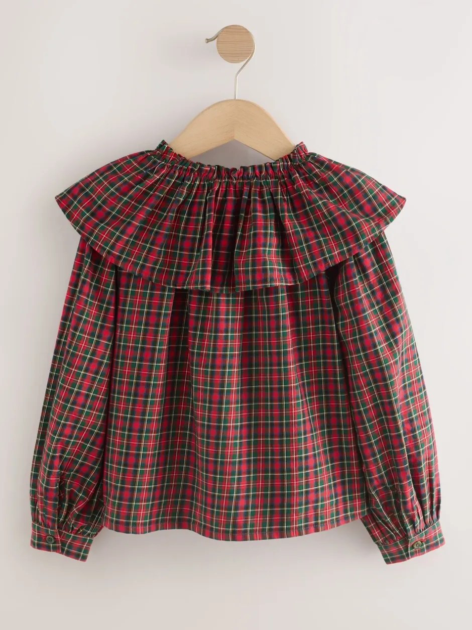 Overhemden En Blouses*Next Rood - Geruite blouse met ruches aan de kraag (3-16jaar)
