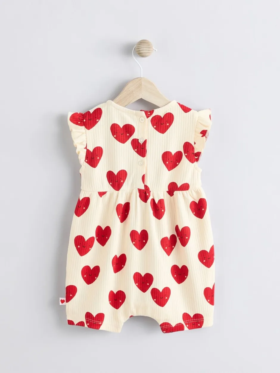 Rompertjes En Tuinbroeken|Babypakjes En Babypyjama's|Next Rood - Heart Printed Frill Baby 100% Cotton Romper