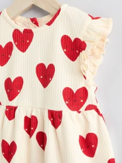 Rompertjes En Tuinbroeken|Babypakjes En Babypyjama's|Next Rood - Heart Printed Frill Baby 100% Cotton Romper