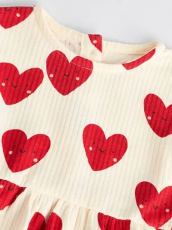 Rompertjes En Tuinbroeken|Babypakjes En Babypyjama's|Next Rood - Heart Printed Frill Baby 100% Cotton Romper