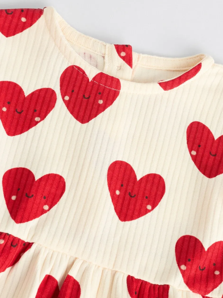 Rompertjes En Tuinbroeken|Babypakjes En Babypyjama's|Next Rood - Heart Printed Frill Baby 100% Cotton Romper