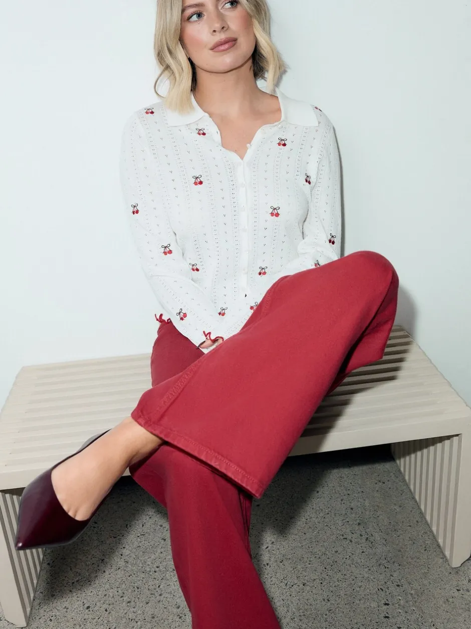 Jeans|Next Rood - Jeans met wijde pijpen