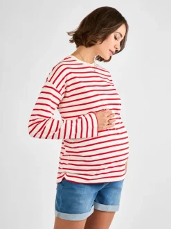 Moederschap|Jojo Maman Bébé Rood - Stripe Long Sleeve Boyfriend Maternity T-Shirt
