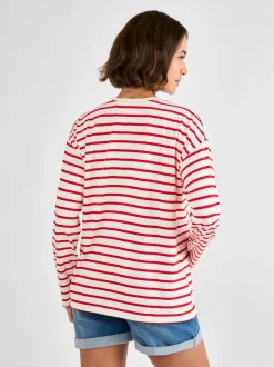 Moederschap|Jojo Maman Bébé Rood - Stripe Long Sleeve Boyfriend Maternity T-Shirt