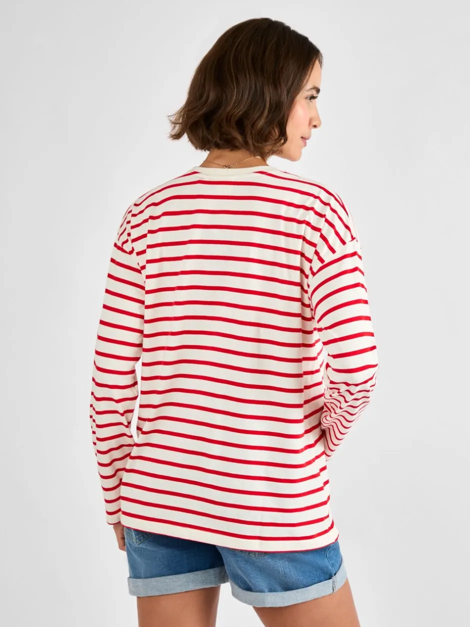 Moederschap|Jojo Maman Bébé Rood - Stripe Long Sleeve Boyfriend Maternity T-Shirt