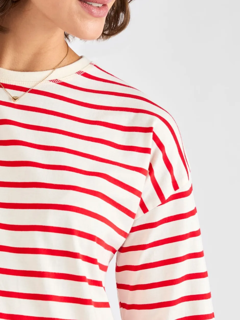 Moederschap|Jojo Maman Bébé Rood - Stripe Long Sleeve Boyfriend Maternity T-Shirt