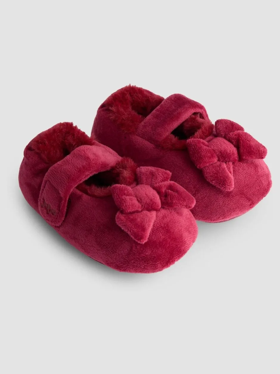 Pantoffels|Jojo Maman Bébé - Velvet Bow Ballet Pump Slippers Rood